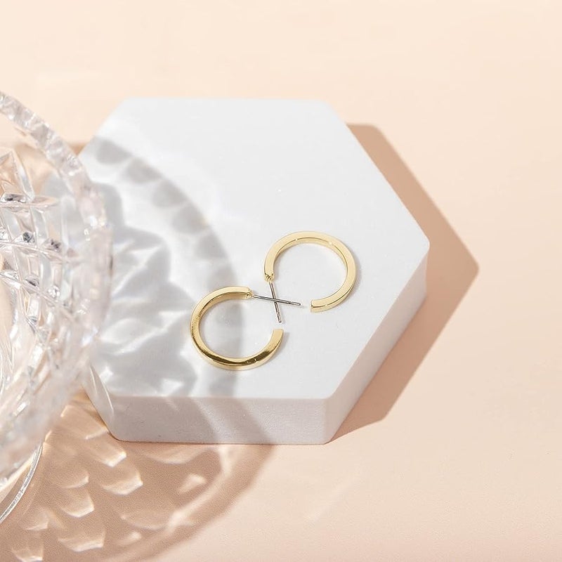 PAVOI 14K Gold Plated Sterling Silver Post Thin Square Edge Open Hoop | Womens Dainty Hoop Earrings | Plated Gold Hoop Earrings - Image 5