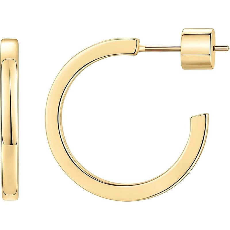 PAVOI 14K Gold Plated Sterling Silver Post Thin Square Edge Open Hoop | Womens Dainty Hoop Earrings | Plated Gold Hoop Earrings - Image 1