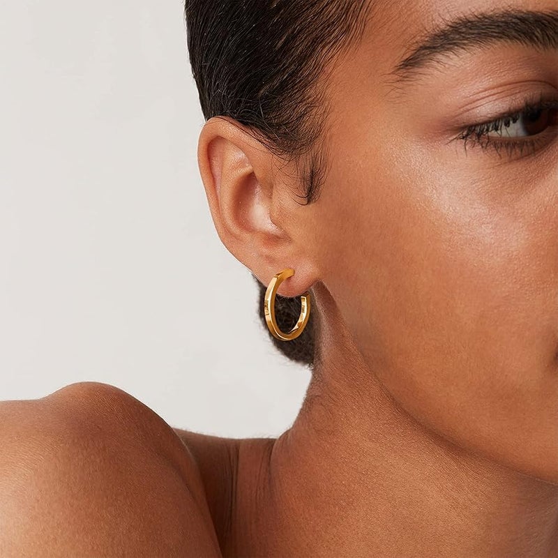PAVOI 14K Gold Plated Sterling Silver Post Thin Square Edge Open Hoop | Womens Dainty Hoop Earrings | Plated Gold Hoop Earrings - Image 4
