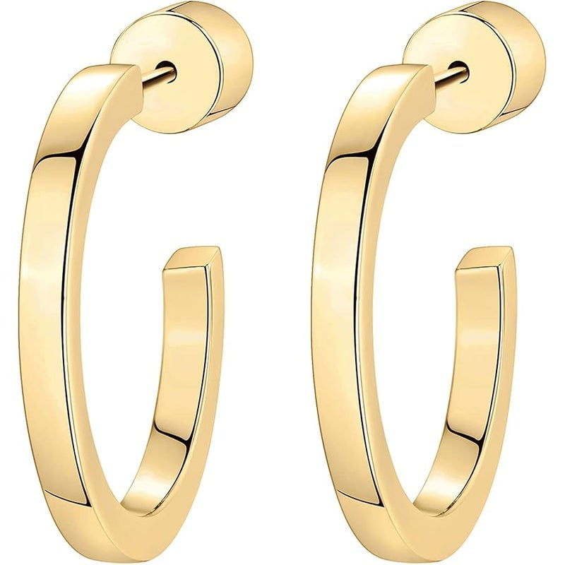 PAVOI 14K Gold Plated Sterling Silver Post Thin Square Edge Open Hoop | Womens Dainty Hoop Earrings | Plated Gold Hoop Earrings - Image 3
