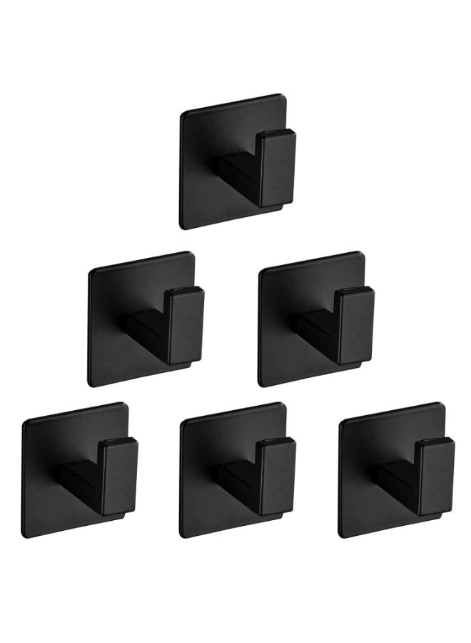 fantasize خطاف منشفة الحمام، 6 قطع خطافات مربعة ذاتية اللصق، خطاف رداء قوي بدون حفر، شماعة ملابس من الألمنيوم الثقيل، خطافات حائط للحمام وغرفة النوم والمطبخ (2 بوصة، أسود) - Image 1