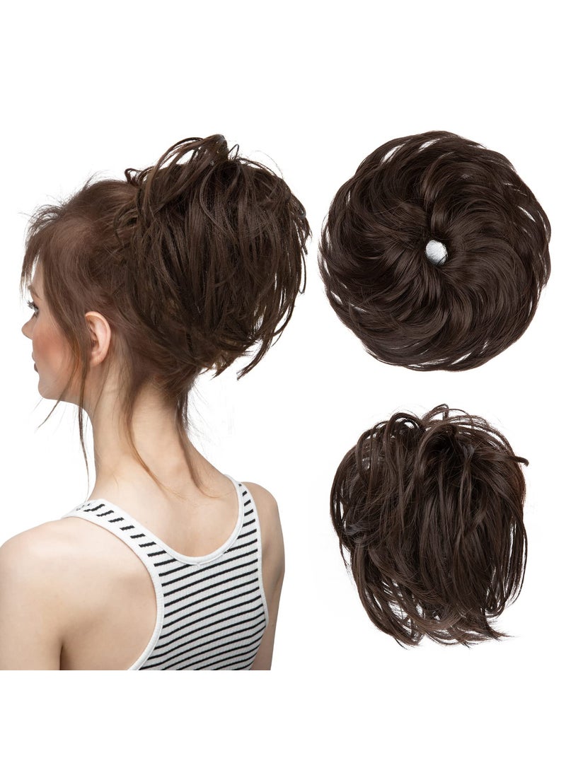 CJL HAIR - CJL HAIR Large Messy Bun Hair Piece Wavy Curly Scrunchies Synthetic Chignon Ponytail Hair Extensions Thick Updo Hairpieces for Women Dark Brown - Image 1