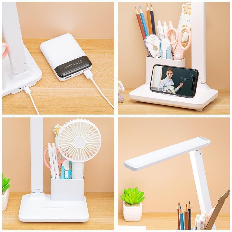 Lavnik LED Desk Lamp with Pen Phone Holder USB Rechargeable Reading Light with 3 Color Modes for Home Office Dorm White Stepless Dimming Desk Lamp Eye Caring Small Study Lamp for Dorm Bedroom - Image 3