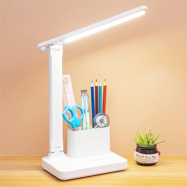 Lavnik LED Desk Lamp with Pen Phone Holder USB Rechargeable Reading Light with 3 Color Modes for Home Office Dorm White Stepless Dimming Desk Lamp Eye Caring Small Study Lamp for Dorm Bedroom - Image 1
