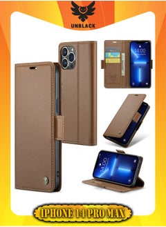 CaseMe Flip Wallet Case For Apple iPhone 14 Pro Max, [RFID Blocking] PU Leather Wallet Flip Folio Case with Card Holder Kickstand Shockproof Phone Cover (Brown)  - Image 1