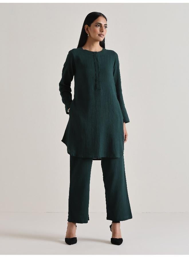 trueBrowns Dark Green Front Placket Co-Ord Set - Image 1