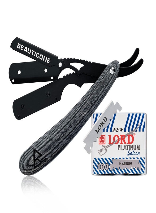 BEAUTICONE Straight Razor for Men, Professional Barber Razor with 100 Single Edge Blades (Pakka Wood) - Image 1