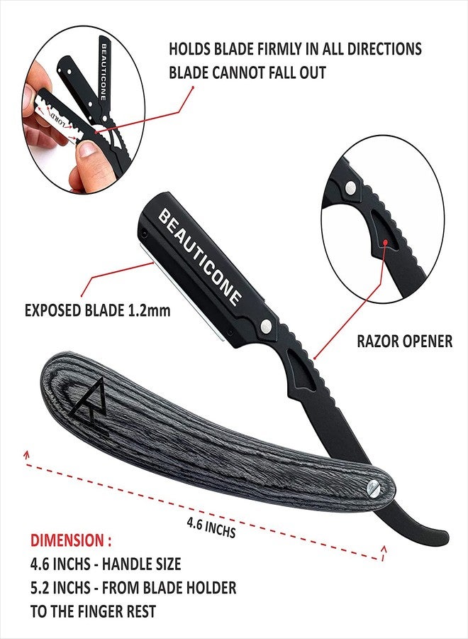BEAUTICONE Straight Razor for Men, Professional Barber Razor with 100 Single Edge Blades (Pakka Wood) - Image 2
