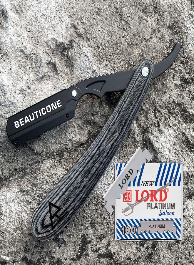 BEAUTICONE Straight Razor for Men, Professional Barber Razor with 100 Single Edge Blades (Pakka Wood) - Image 4