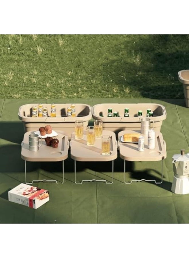 Arabest سلة نزهة قابلة للطي مع صينية، صندوق تخزين محمول مع غطاء، دلو متعدد الاستخدامات، للتخييم في الهواء الطلق والشواء وصيد السمك والنزهات، تصميم قابل للطي مدمج (أبيض حليبي) - Image 4