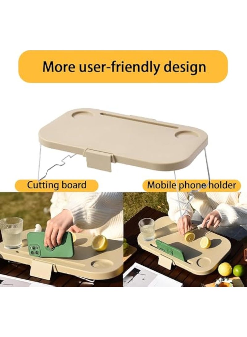 Arabest سلة نزهة قابلة للطي مع صينية، صندوق تخزين محمول مع غطاء، دلو متعدد الاستخدامات، للتخييم في الهواء الطلق والشواء وصيد السمك والنزهات، تصميم قابل للطي مدمج (أبيض حليبي) - Image 2