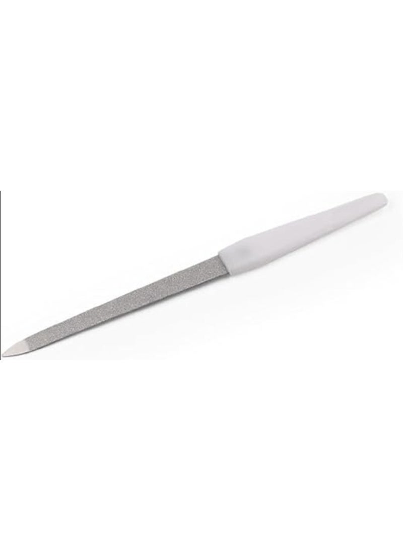 Hermania Professional Double Sided Stainless Steel Nail File with White Plastic Handle ( 15cm, 1) - Image 1