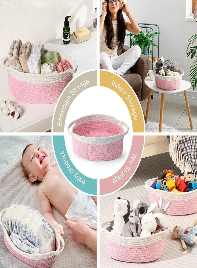 imsid 2 Pack Small Woven Basket with Gift Bags and Ribbons, Empty Decorative Gift Chest Box, Cute Baby Gift Basket for Nursery, Cotton Rope Room Shelf Storage Basket12"x 8"x 5" (pink) - Image 5