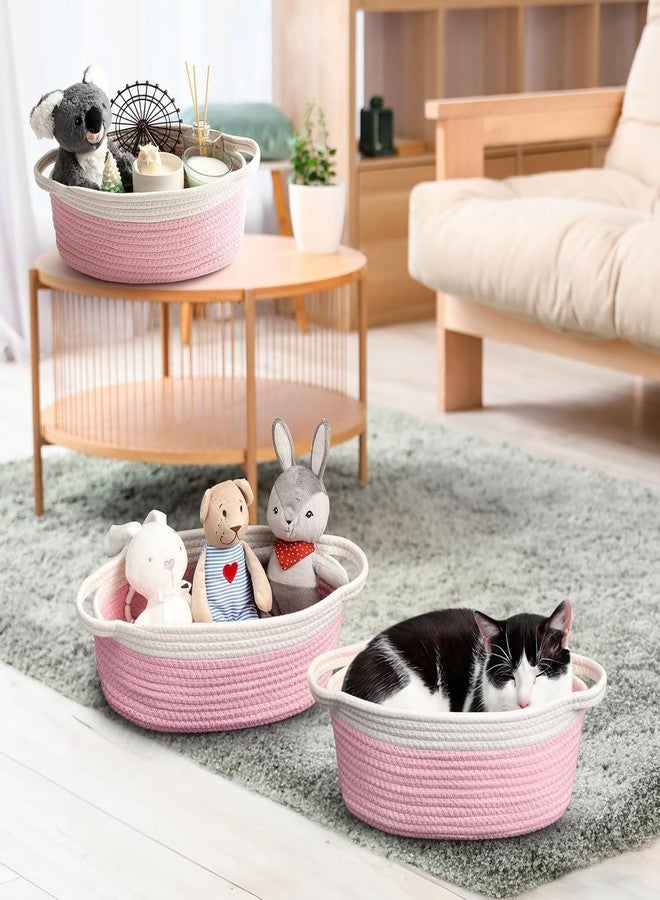 imsid 2 Pack Small Woven Basket with Gift Bags and Ribbons, Empty Decorative Gift Chest Box, Cute Baby Gift Basket for Nursery, Cotton Rope Room Shelf Storage Basket12"x 8"x 5" (pink) - Image 1