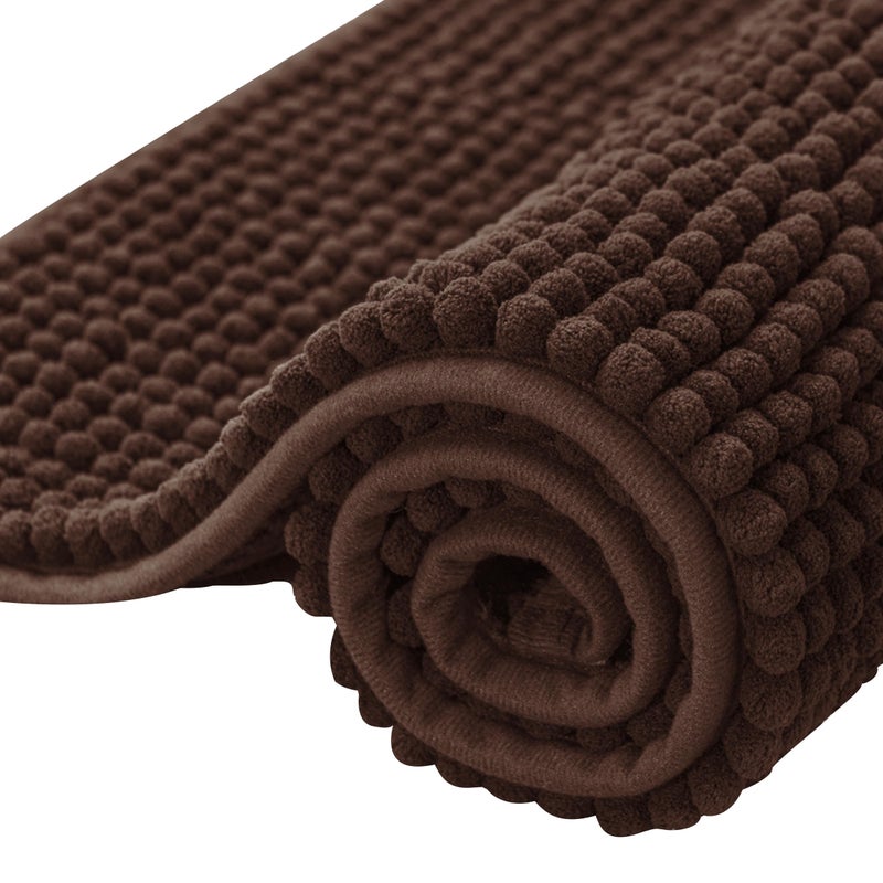 SUBRTEX Bathroom Rugs Chenille Bath Rug Soft Short Plush Bath Mat Soft Shower Mat Water Absorbent Shower Mat Quick Dry Machine Washable(Chocolate,16" x 24") - Image 1