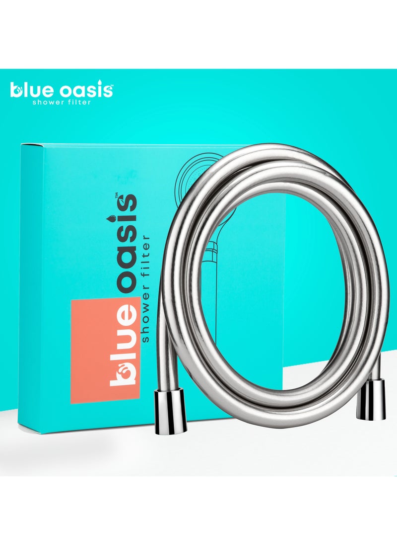Blue Oasis - Blue Oasis Flexible Shower Hose | 2 Meter Long Stainless Steel Bathroom Shower Water Hose | Durable Rust-Resistant Leak-proof Shower Pipe Hose | Replacement Hose for Shower | Chrome Polished - Image 1