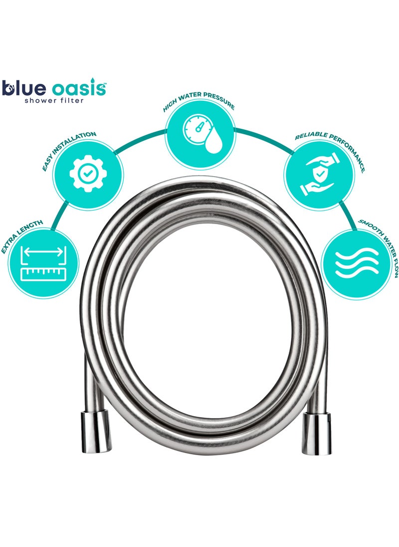 Blue Oasis - Blue Oasis Flexible Shower Hose | 2 Meter Long Stainless Steel Bathroom Shower Water Hose | Durable Rust-Resistant Leak-proof Shower Pipe Hose | Replacement Hose for Shower | Chrome Polished - Image 1