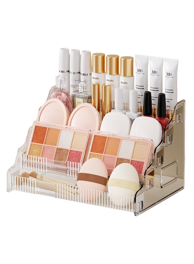 Small Cosmetic Organizer for Vanity & Bathroom Countertop - Aesthetic Mini Makeup Storage Box with Handle, Portable Skincare Display Case for Dresser - Image 1