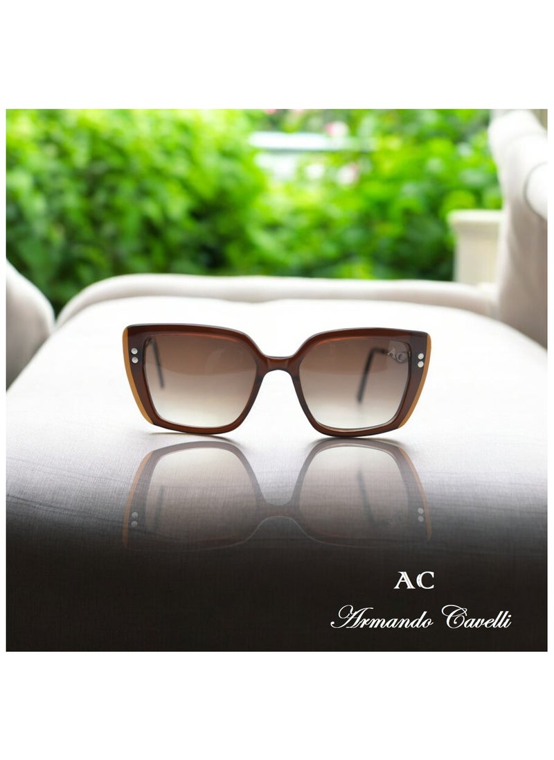 Armando Cavelli - Authentic Armando Cavelli sunglasses, crafted from carefully selected premium acetate for a luxurious look and longevity with extensive use. This model combines modernity and classic style, with a raw brown acetate front and brown -plated metal temples to complete your luxury look. Comes with premium polymer lenses offer UV400 protection in a gradient brown. - Image 1