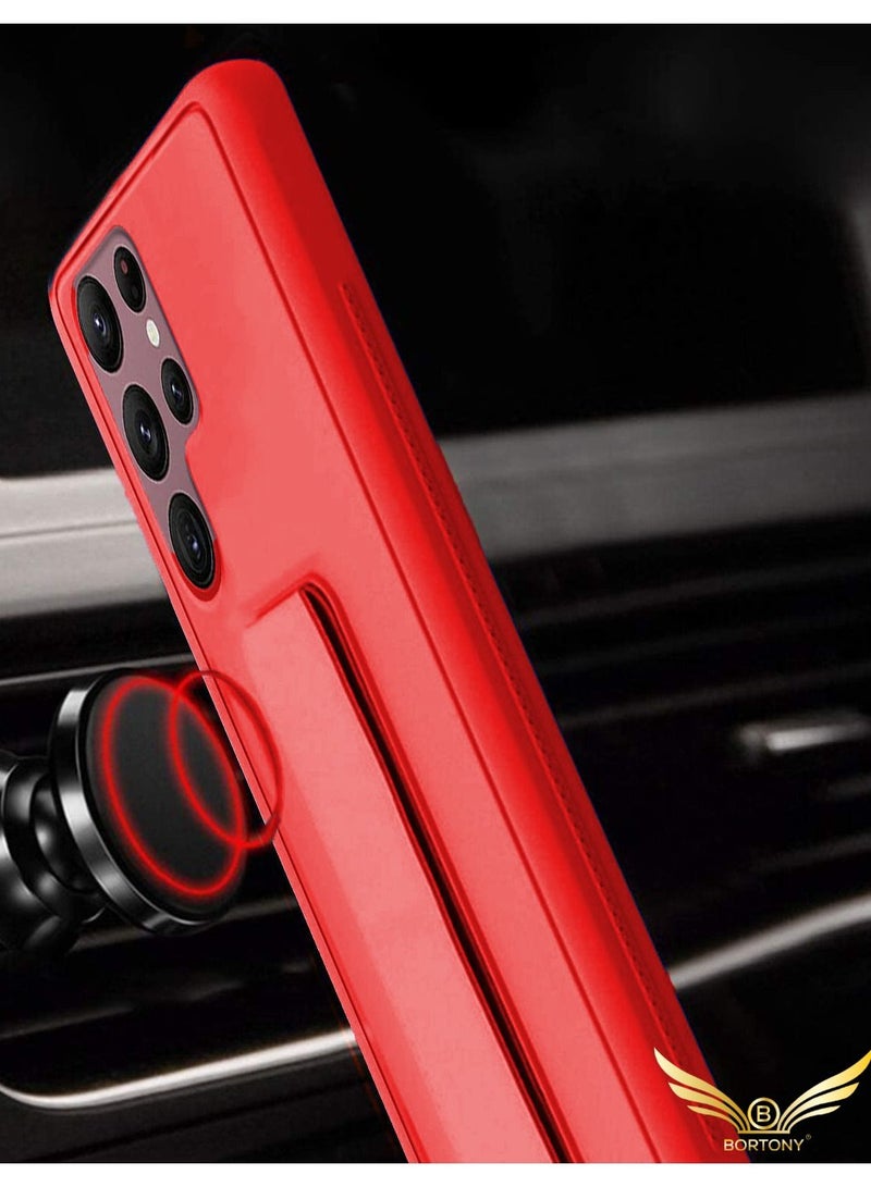 BORTONY Samsung Galaxy S22 Ultra Case Magnetic Stand Holder Premium Silicone Hand Strap Car Mount Kickstand and Finger Grip Cover - Image 4