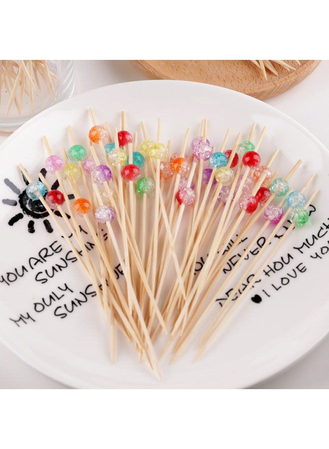 Disposable Two-color Cracked Fruit Salad Picks, Cute Fruit Forks, KTV Bar Fruit Plate Picks, Disposable Bamboo Picks-Color:Colorful Two-color Cracks-Specifications:12cm  - Image 4