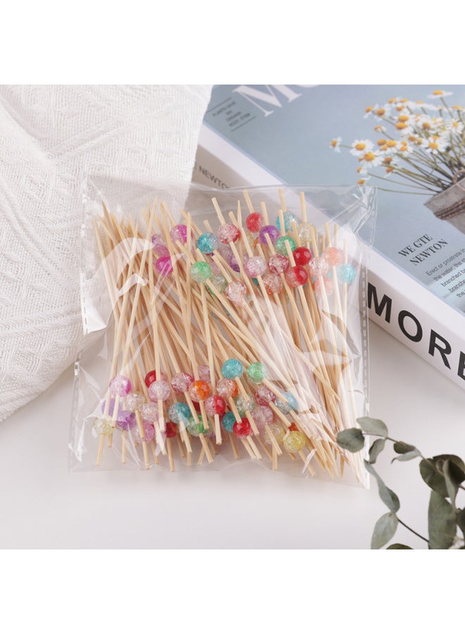 Disposable Two-color Cracked Fruit Salad Picks, Cute Fruit Forks, KTV Bar Fruit Plate Picks, Disposable Bamboo Picks-Color:Colorful Two-color Cracks-Specifications:12cm  - Image 2