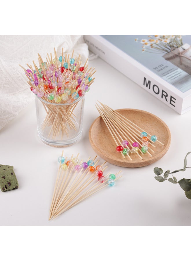 Disposable Two-color Cracked Fruit Salad Picks, Cute Fruit Forks, KTV Bar Fruit Plate Picks, Disposable Bamboo Picks-Color:Colorful Two-color Cracks-Specifications:12cm  - Image 1