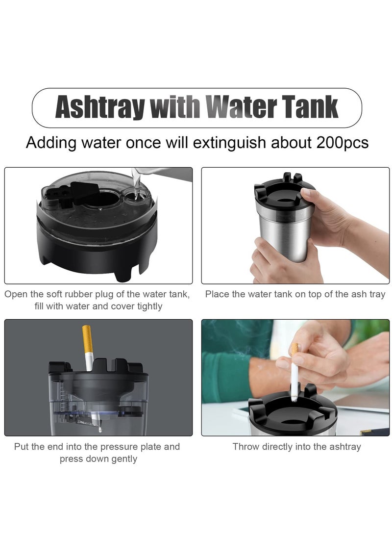 Excefore Ashtray with Water Tank, Standing Ashtray with Trash Can, Smokeless Ashtray and Waste Disposal for Cigarettes for Patio Home Office, Silver  - Image 2