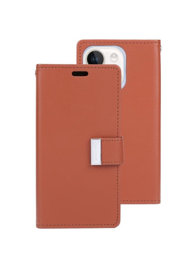 The Bros Case For iPhone 15 Plus RICH DIARY Crazy Horse Texture Leather Phone Case