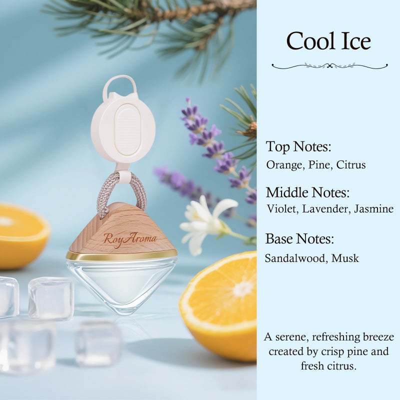 Royaroma Hanging Car Air Freshener Diffuser  Luxury Car Perfume For Men & Women  Long Lasting Cars Fresheners With Natural Essential Oils | Cool Ice | Adjustable Rope - Image 2