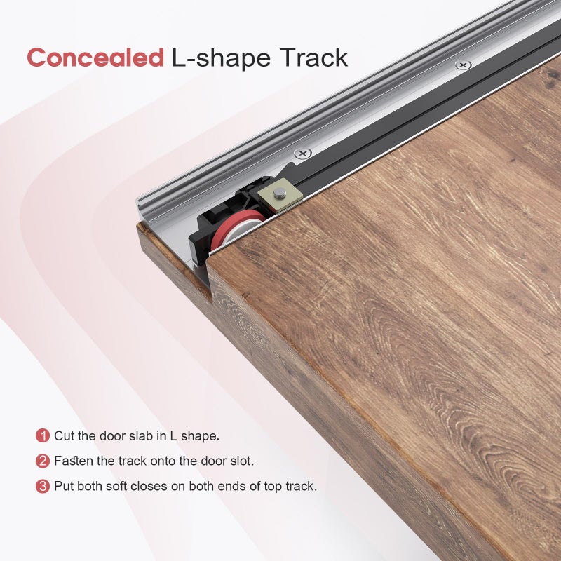 CEAKIAN 48" Concealed Sliding Barn Door Hardware Kit with Soft Close Mechanism for 40in Passage Opening, Hidden Sliding Door Hardware, Wall Mount for Interior Wooden Door (NO Door) - Image 4