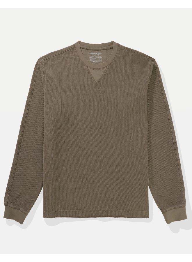 American Eagle AE Long-Sleeve Washed Crew Neck Thermal Pullover  - Image 3