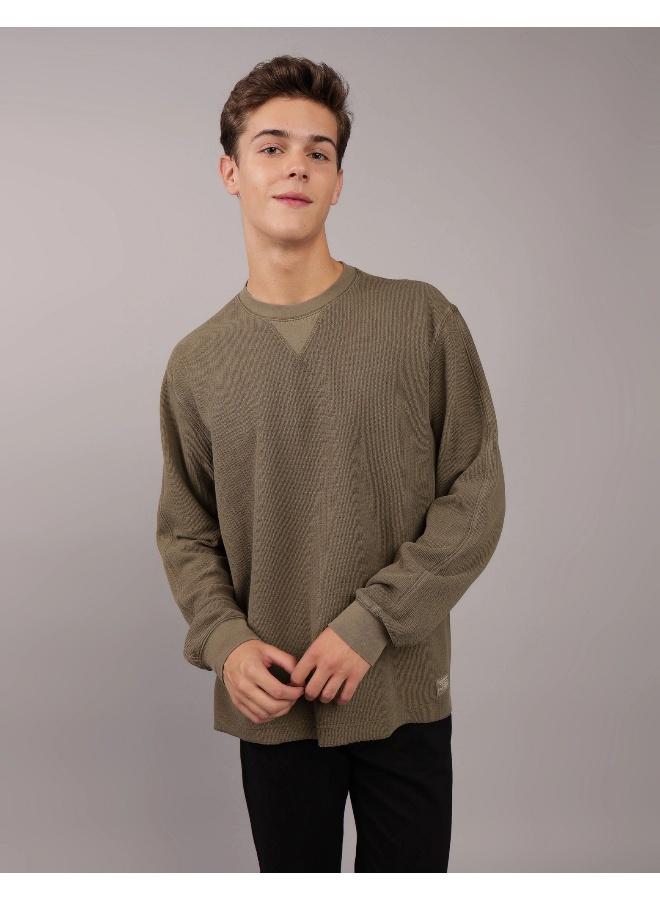 American Eagle AE Long-Sleeve Washed Crew Neck Thermal Pullover  - Image 1