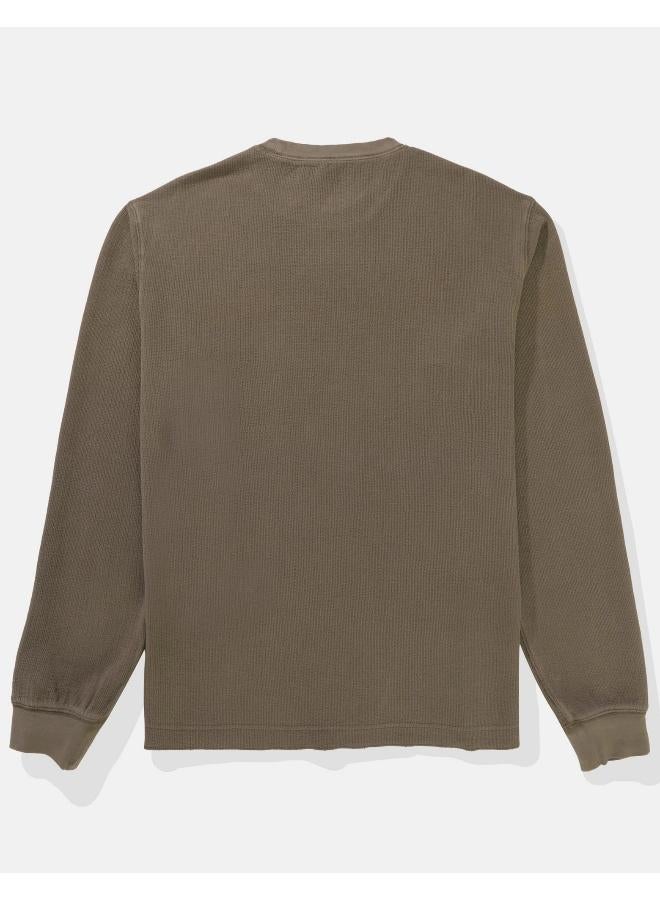 American Eagle AE Long-Sleeve Washed Crew Neck Thermal Pullover  - Image 2