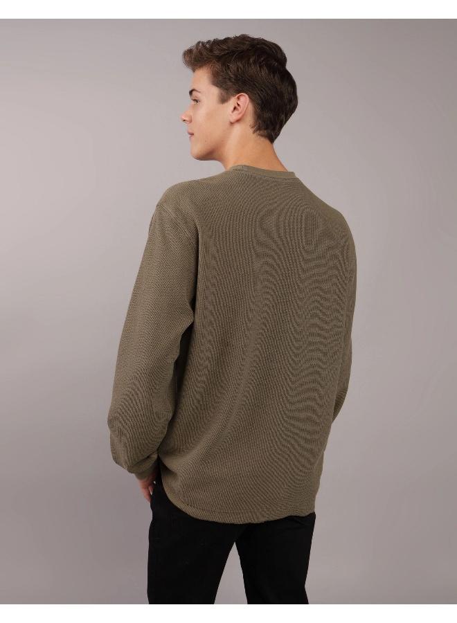 American Eagle AE Long-Sleeve Washed Crew Neck Thermal Pullover  - Image 4