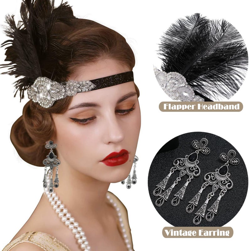 EIELO 1920s Great Gatsby Accessories Set for Women Headpiece Headband Flapper Roaring 20s Costume Accessories - Image 5