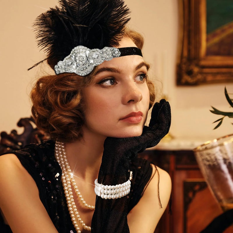EIELO 1920s Great Gatsby Accessories Set for Women Headpiece Headband Flapper Roaring 20s Costume Accessories - Image 3