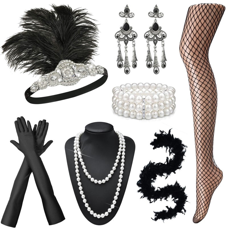 EIELO 1920s Great Gatsby Accessories Set for Women Headpiece Headband Flapper Roaring 20s Costume Accessories - Image 1
