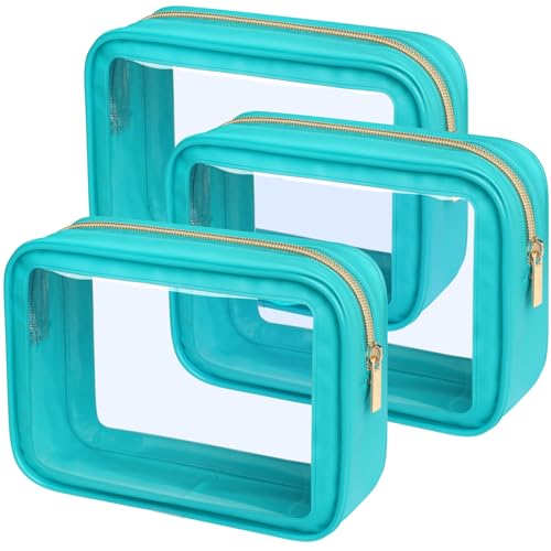 PACKISM TSA Approved Toiletry Bag - 3 Pack Upgrade Color-Edged Clear Makeup Bag, Clear Toiletry Bag For Traveling Fits Various Storage Needs, Turquoise - Image 1