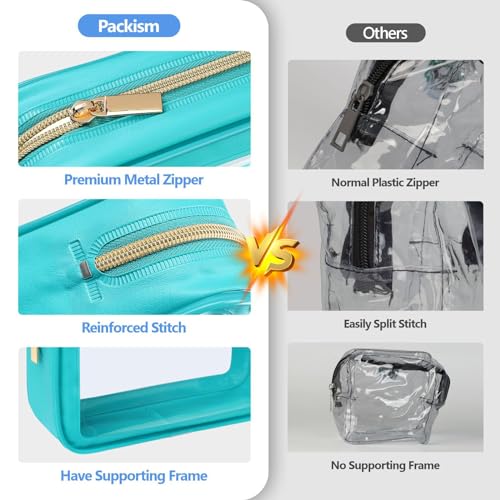 PACKISM TSA Approved Toiletry Bag - 3 Pack Upgrade Color-Edged Clear Makeup Bag, Clear Toiletry Bag For Traveling Fits Various Storage Needs, Turquoise - Image 5