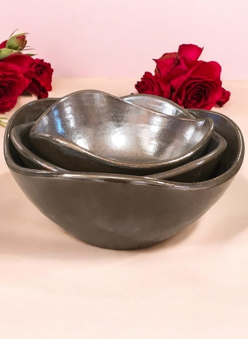 طقم 3 قطع بوله فخار متعدد المقاسات يتحمل درجات الحراره المباشره وغير المباشره, شعله اوداخل الفرن  - Image 2