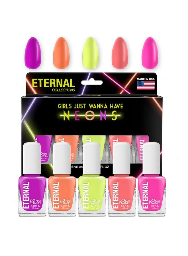 ETERNAL Neon Nail Polish Set For Women (Girls Just Wanna Have Neons) 13.5Ml 5 Pc Nail Polish Set For Girls Lasting & Quick Dry Fingernail Polish Kit For Home Diy Manicure & Pedicure Made In Usa - Image 1