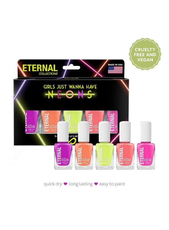 ETERNAL Neon Nail Polish Set For Women (Girls Just Wanna Have Neons) 13.5Ml 5 Pc Nail Polish Set For Girls Lasting & Quick Dry Fingernail Polish Kit For Home Diy Manicure & Pedicure Made In Usa - Image 3