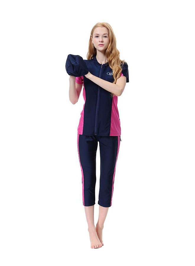 Burkinis Islamic Swimwear Navy Pink Chain Closure Modest Beachwear Suitable for Women Daily Use - Image 1