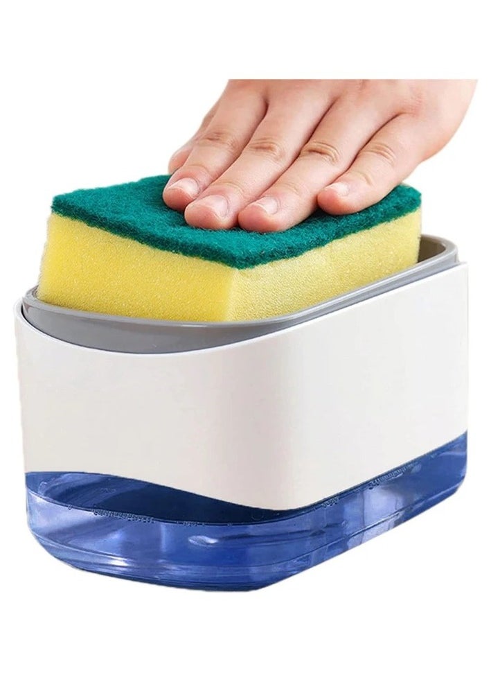 VIO Soap Pump Dispenser Sponge Brush Holder Detachable Dish Soap Caddy 3 in 1 Drainage Design Plastic Countertop Refillable Liquid Dish Detergent Holder for Kitchen Sink Home White  - Image 1