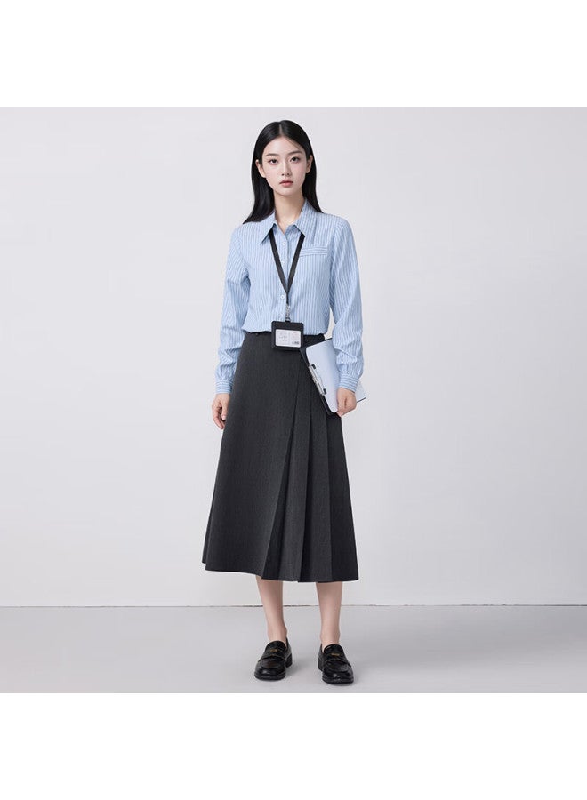Teluoman Blue Striped Women's Long-sleeve Shirt, Professional Style, New For Fall , Versatile Top For Commuting, Ol Casual Outerwear Blouse - Image 2