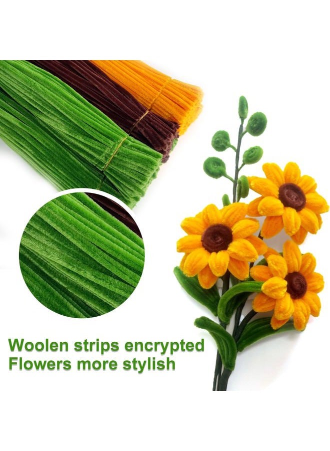 QABCYTA Pipe Cleaners,DIY Flower Bouquet Kit700pcs (Orange,Green,Brown) Sunflower Chenille Stems Kit, Flower Making Craft Materials(32Flowers),Art and Craft Supplies - Image 2