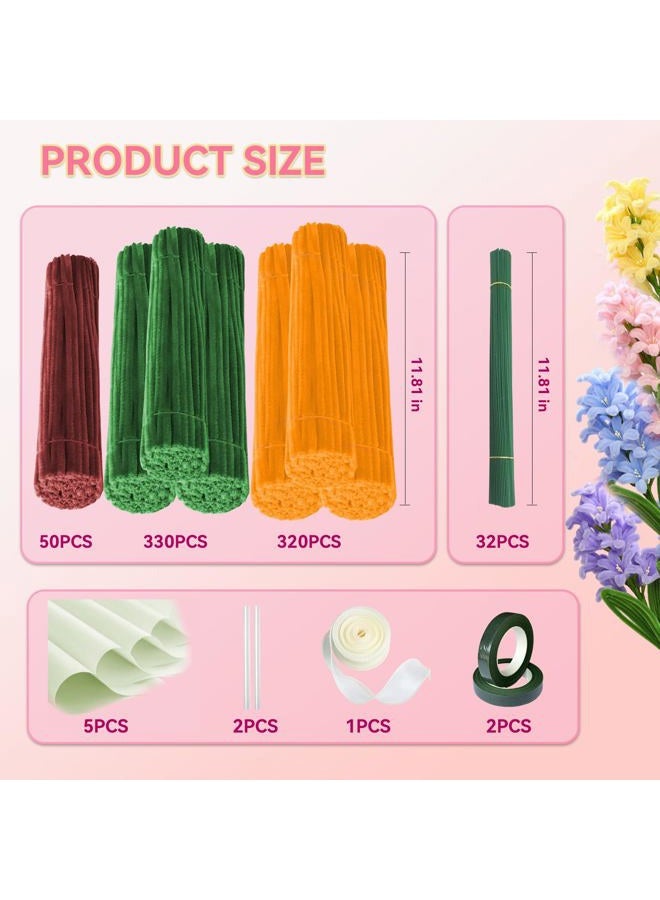 QABCYTA Pipe Cleaners,DIY Flower Bouquet Kit700pcs (Orange,Green,Brown) Sunflower Chenille Stems Kit, Flower Making Craft Materials(32Flowers),Art and Craft Supplies - Image 1