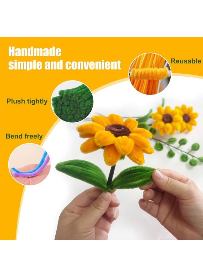 QABCYTA Pipe Cleaners,DIY Flower Bouquet Kit700pcs (Orange,Green,Brown) Sunflower Chenille Stems Kit, Flower Making Craft Materials(32Flowers),Art and Craft Supplies - Image 3
