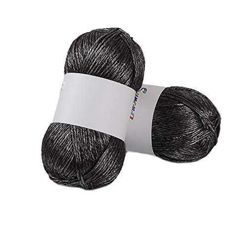 CLISIL Black Metallic Yarn, 764 Yards, Cotton Nylon Blend, Yarn for Crochet, Knitting, 200g, Silver Glitter, DIY Sweater, Scarf, Hat, Wool, 100g/Set - Image 1